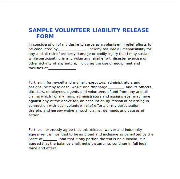 Free 9 Sample Liability Release Form Examples In Pdf Ms Word 0982