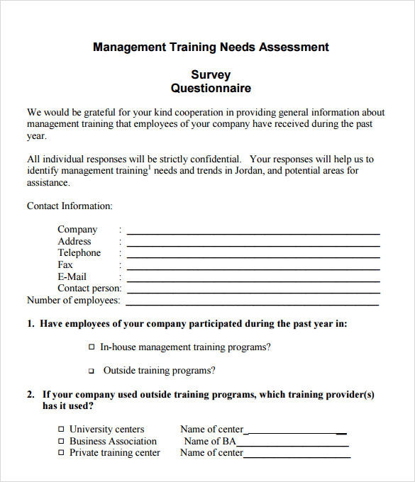 Training Needs Questionnaire Baret Houseofstrauss Co - sample needs assessment survey template 8 free documents in pdf