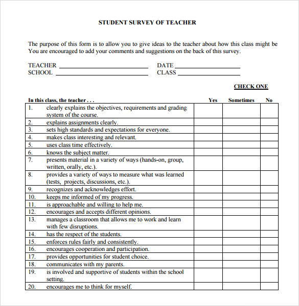 student survey sample template