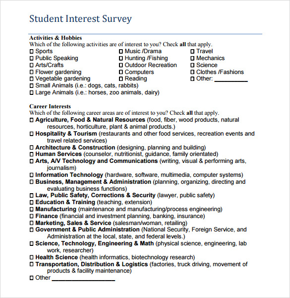 student survey example pdf