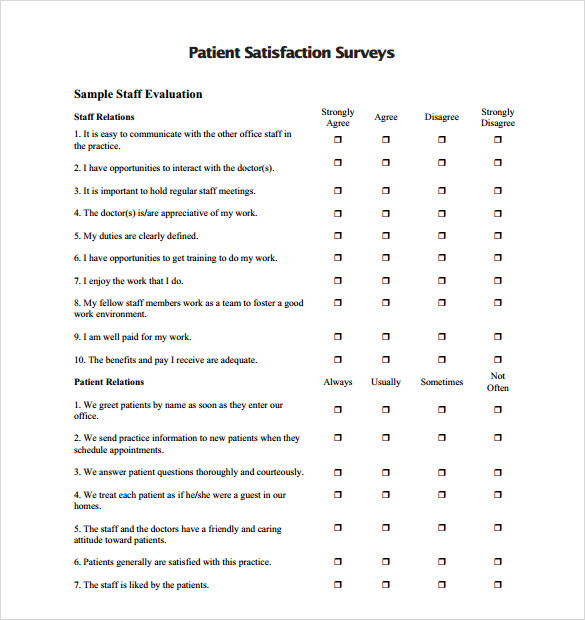 patient satisfaction survey example