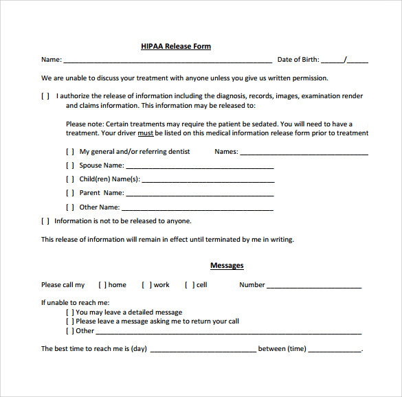 Printable Hipaa Release Form 6547