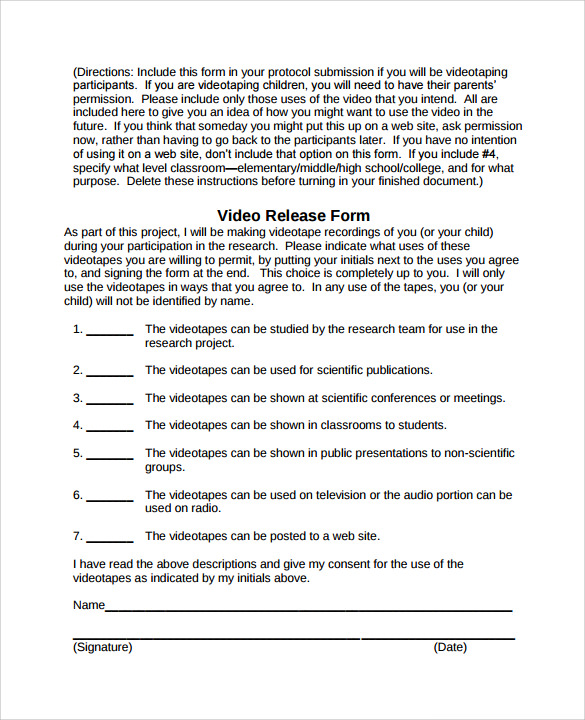 video release form for students