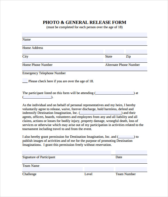free download general release form