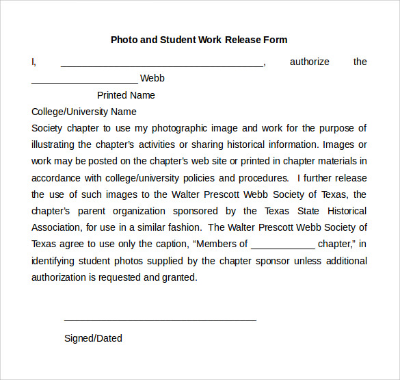 photo and student work release form