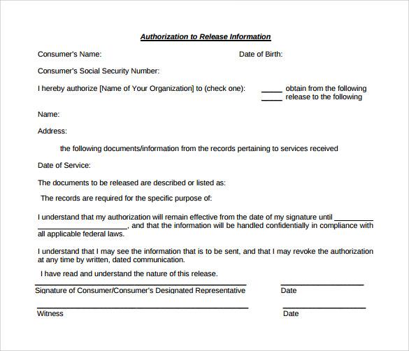 sample release of information form