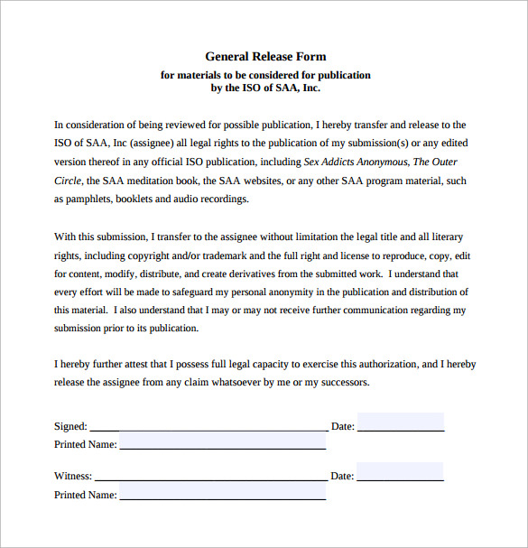 Free 10 Sample General Release Forms In Pdf Ms Word 9056