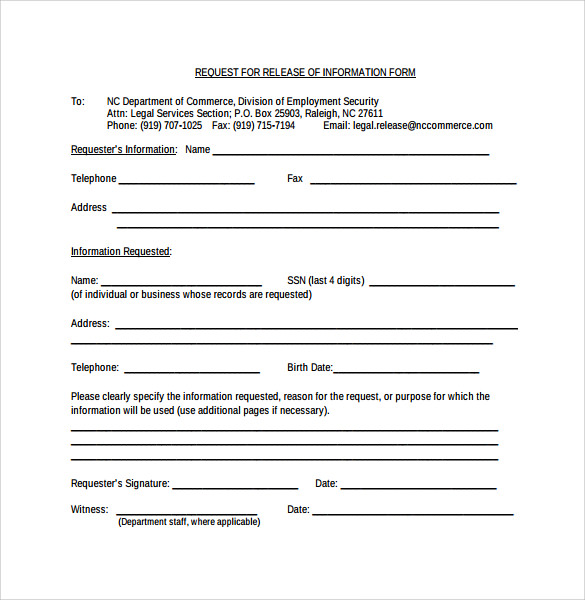 request for release of information form