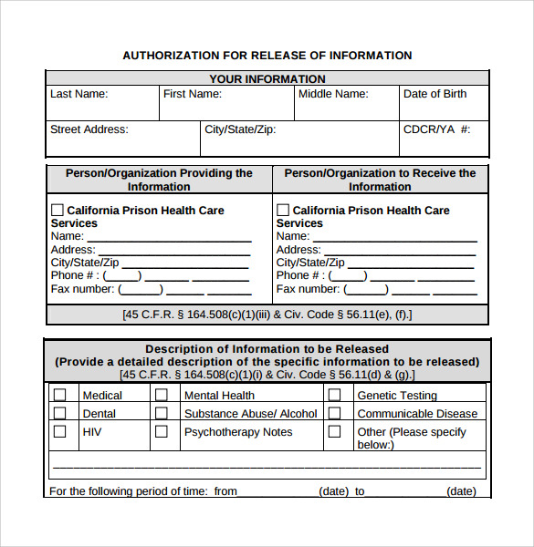 Sample Release Of Information Form Mental Health Classles Democracy