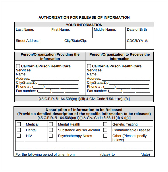 FREE 8 Sample Release Of Information Forms In PDF MS Word