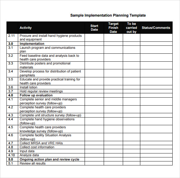 Sample Implementation Plan Template