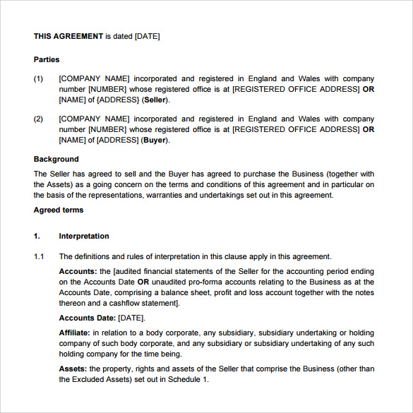 business purchase agreement download
