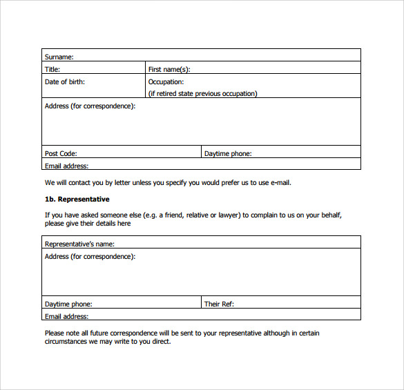 example financial ombudsman complaint form