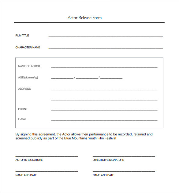 actor release form to download