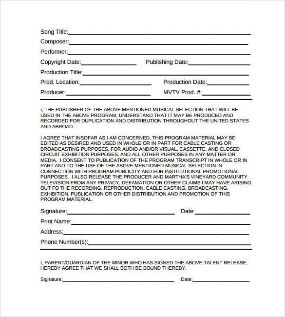 example of music release form