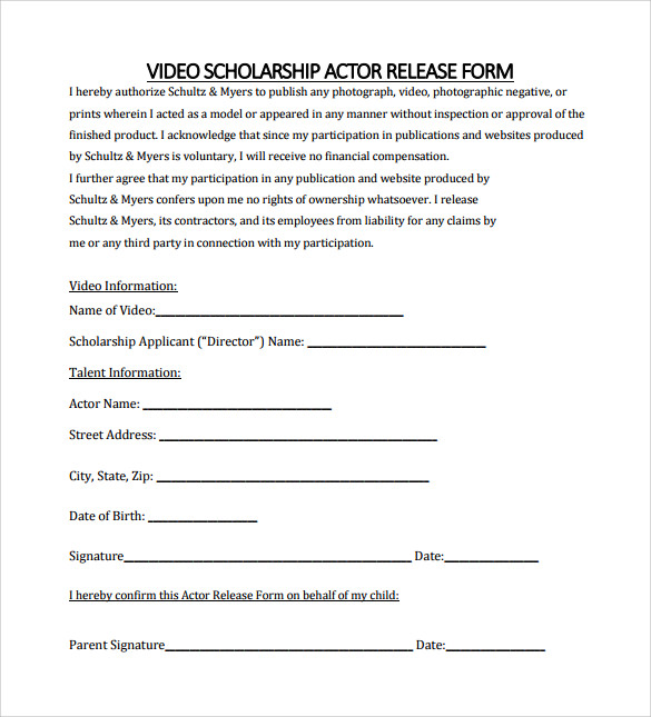 video scholarship actor release form