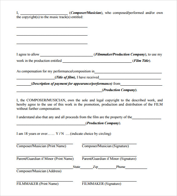 sample of music release form