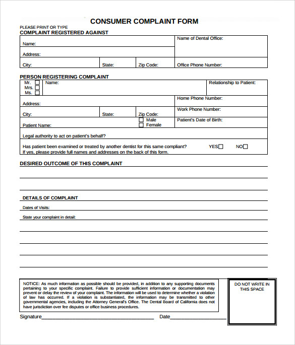 Consumer Complaint Form Template Attorney General Printable Printable 