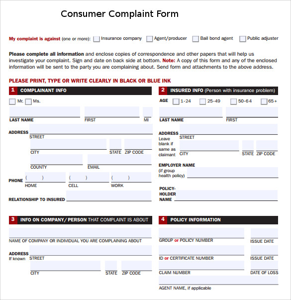 example of consumer complaint form