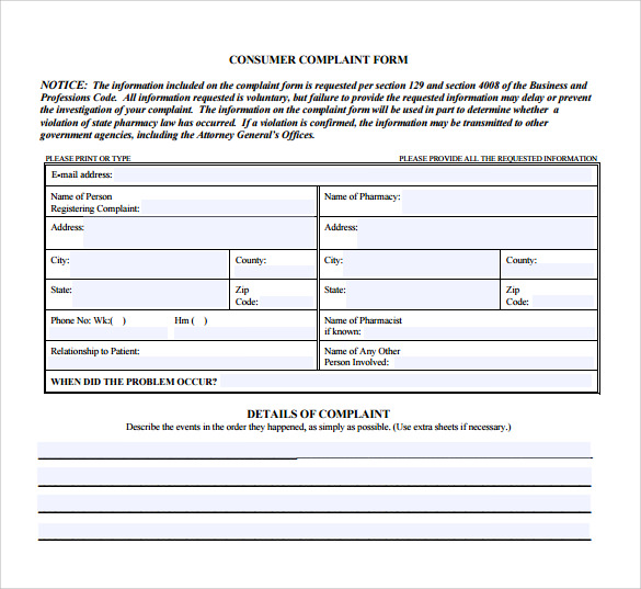 Sample Consumer Plaint Form 8 Free Documents In PDF