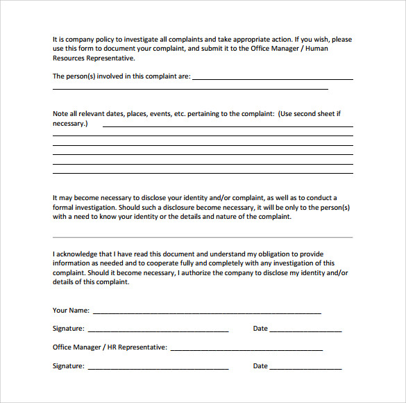 form consent counseling individual for Template  Form  Complaint Download Employee Documents  Sample 7 Free