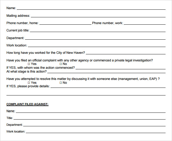 download employee complaint form
