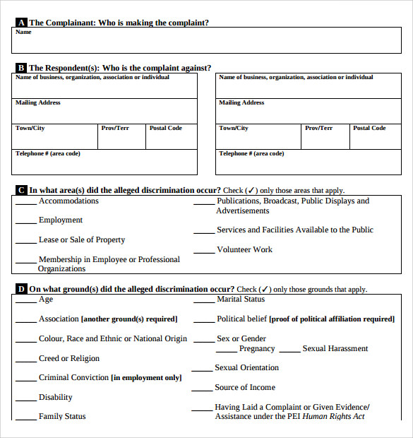 FREE 7+ Sample Employee Complaint Form Templates in PDF MS Word