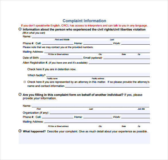 civil rights complaint form