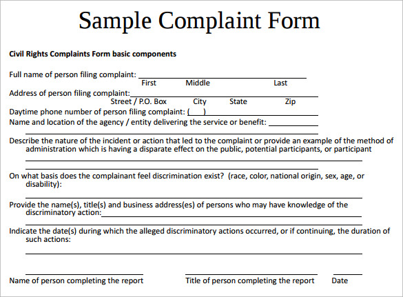 Civil Rights Complaint Log Template