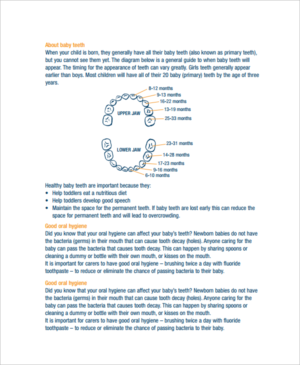 FREE 6 Sample Baby Teeth Chart Templates In PDF MS Word FREE 6 Sample Baby Teeth Chart Templates In PDF MS Word
