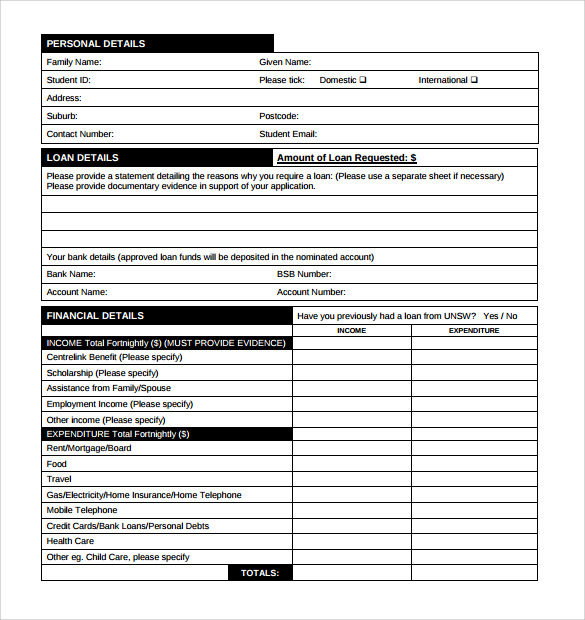 form for microsoft application word job in Sample Students Form  Download 7 Free Application  Loan