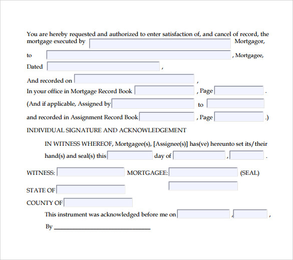 FREE 8 Sample Satisfaction Of Mortgage Forms In PDF MS Word