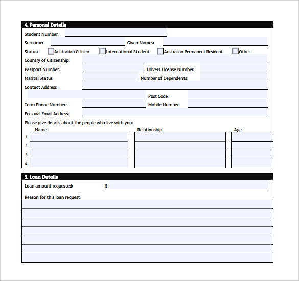 job application form for excel Form  Students  Free Loan Download 7  Application Sample