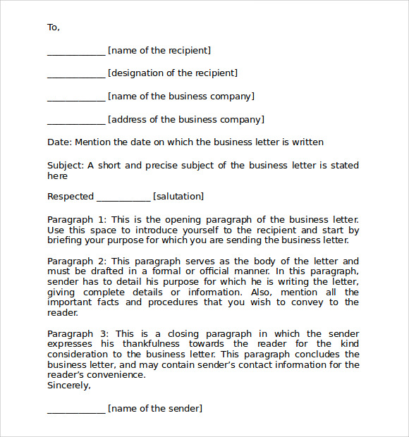 format for formal letter business