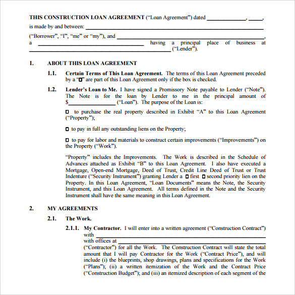 Construction Loan Agreement Template