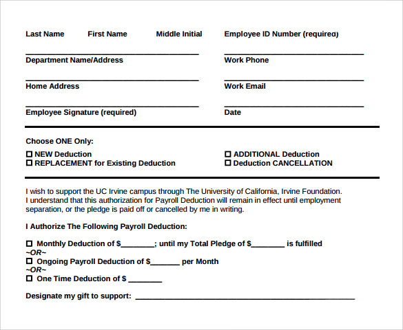 example of payroll deduction form