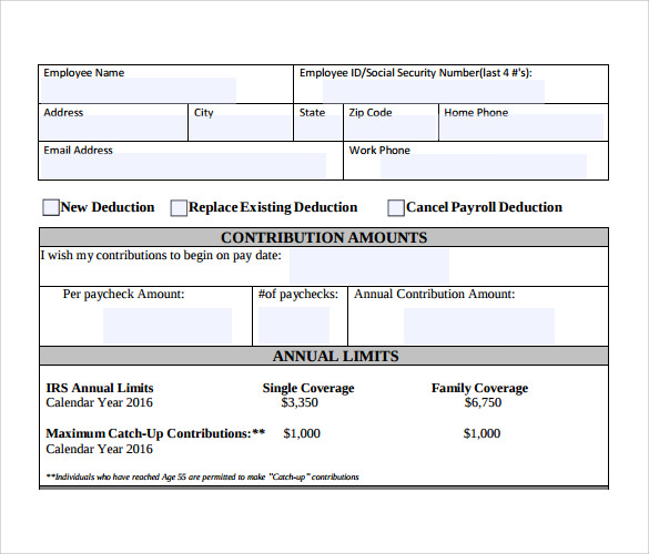 sample payroll deduction form