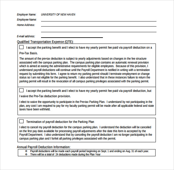 payroll deduction form template