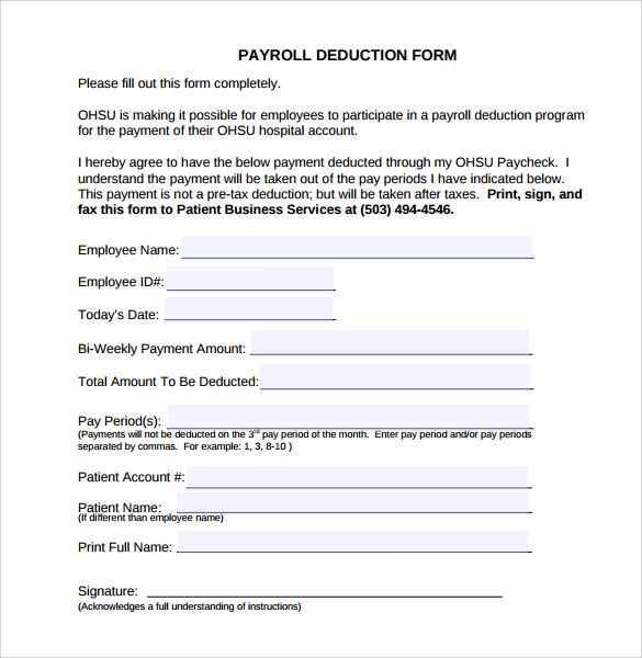 Printable Payroll Deduction Form Template