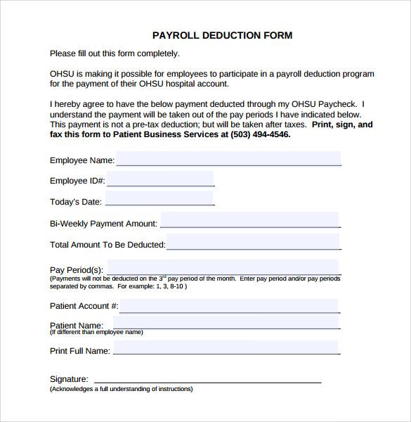 Printable Payroll Deduction Form Template Printable Templates