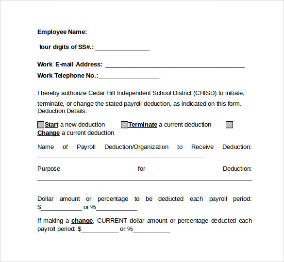 FREE 9+ Sample Payroll Deduction Forms in PDF | MS Word