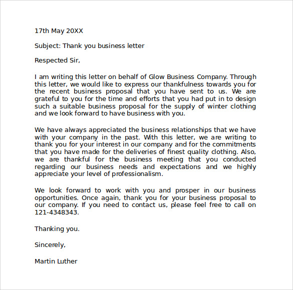 business official thank you letter format