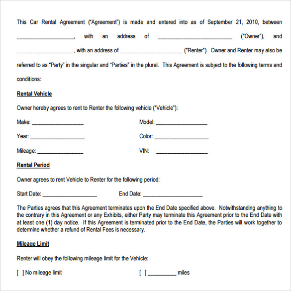 FREE 12 Car Rental Agreement Templates In PDF MS Word Google Docs Pages