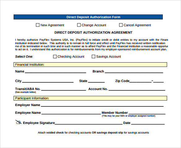 downloadable direct deposit authorization form