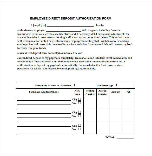 employee direct deposit authorization form