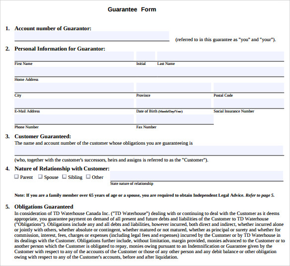 personal guarantee form to download