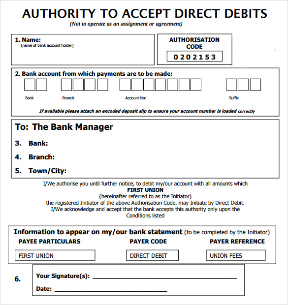 direct debit form template