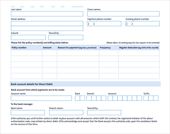 sample direct debit form