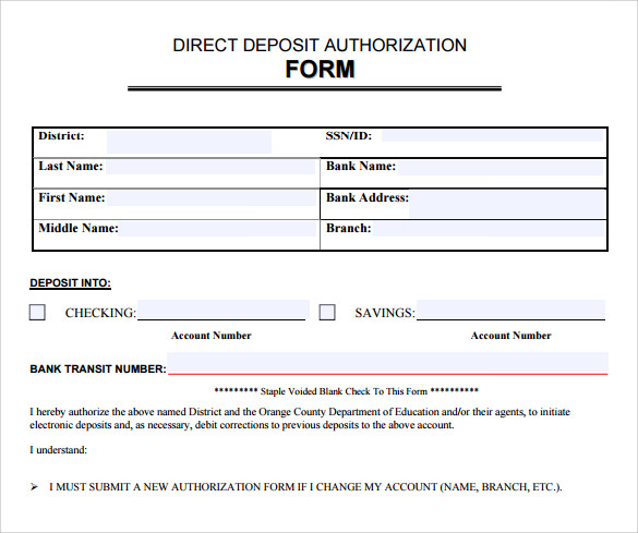 Sample Direct Deposit Authorization Form 7 Download Free Documents 