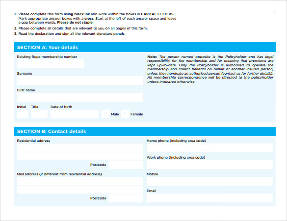 direct debit application form example